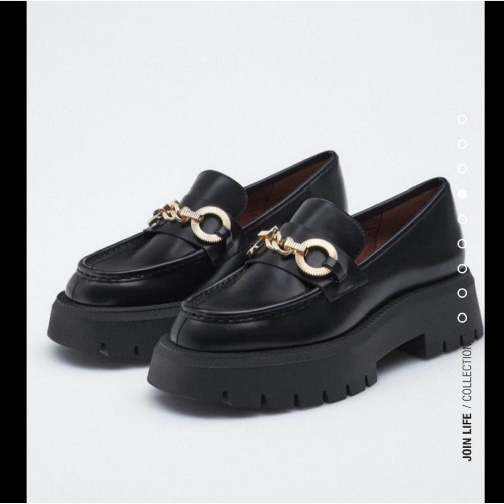 NWT Zara Chain Trim Lug Sole Loafers